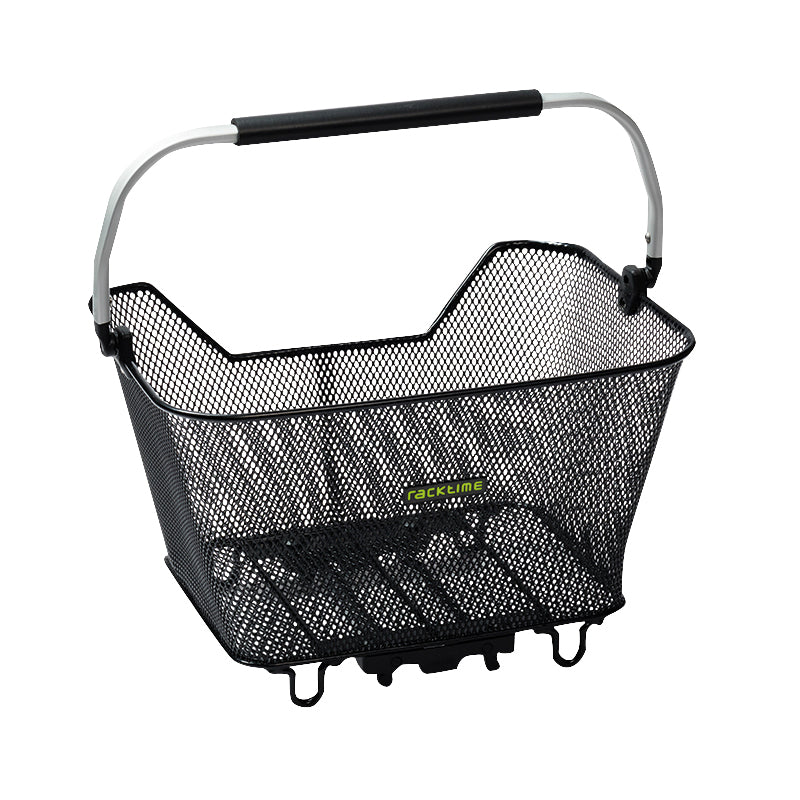 PANIER ARRIERE FIL ACIER RACKTIME BASK IT 23L DELUXE NOIR AVEC ANSE SUR PORTE BAGAGE (45x30x33 cm) - COMPATIBLE SYSTEME RACKTIME SNAPIT (CHARGE MAX 10kg)