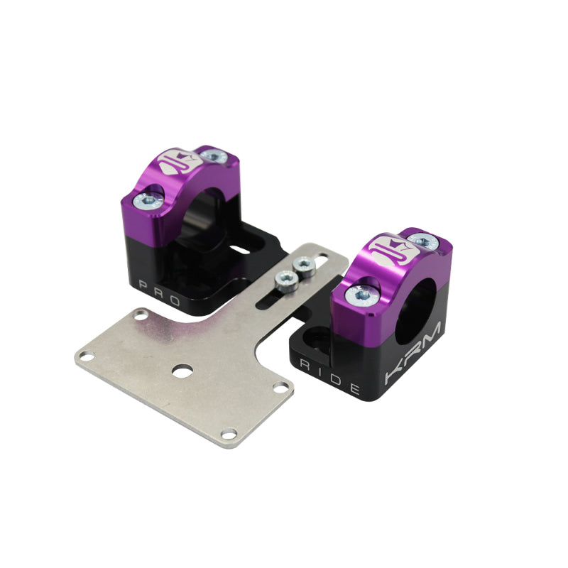 PONTET-SURPONTET RIGIDIFICATEUR 50 A BOITE KRM PRO RIDE POUR GUIDON DIAM 28,6 mm ALU CNC NOIR-VIOLET (AVEC SUPPORT DE COMPTEUR) (PAIRE)