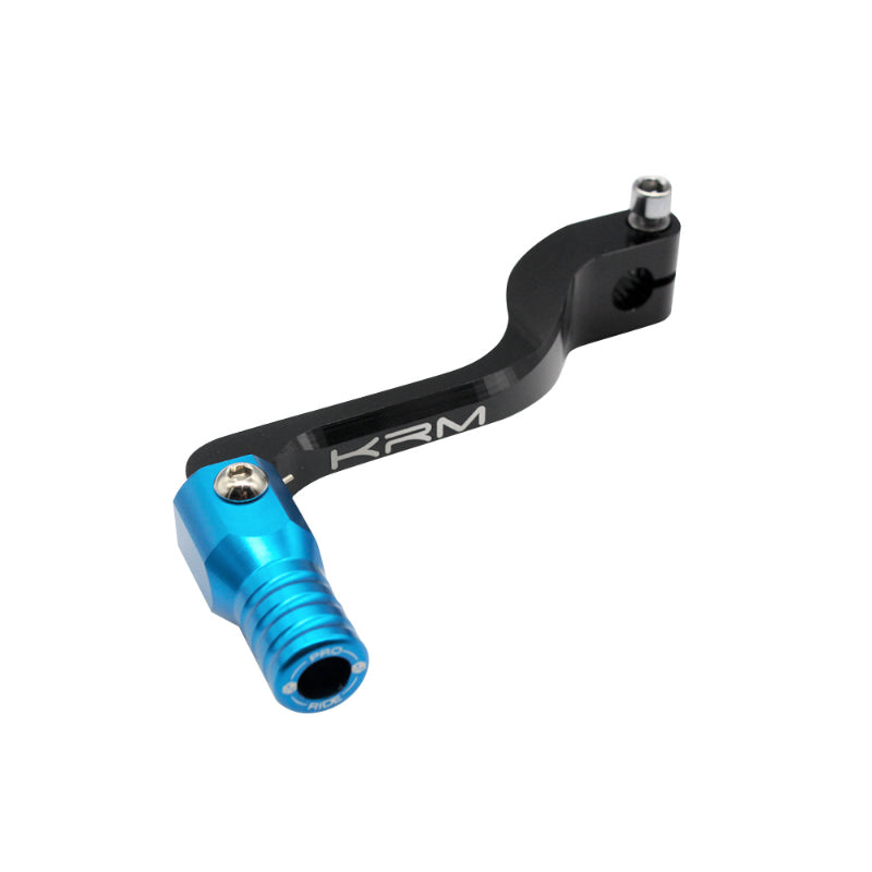 SELECTEUR DE VITESSE KRM PRO RIDE POUR DERBI 50 SENDA, GPR-GILERA 50 SMT, RCR ALU CNC NOIR-BLEU (PLIABLE)