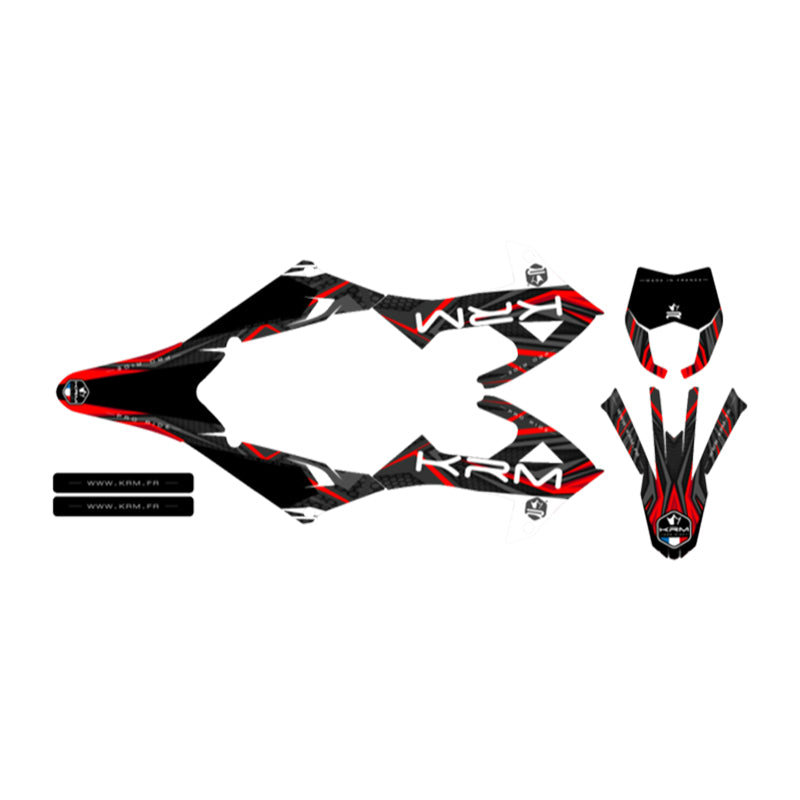 KIT DECO AUTOCOLLANT-STICKER 50 A BOITE KRM PRO RIDE POUR RIEJU 50 MRT 2022+ NOIR-ROUGE (COMPLET)