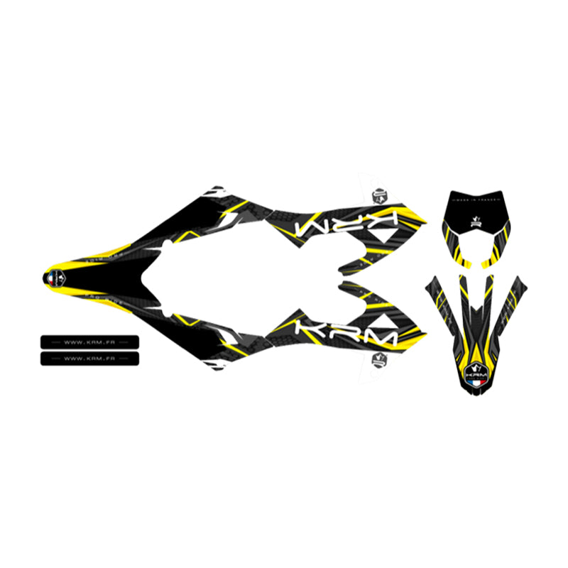 KIT DECO AUTOCOLLANT-STICKER 50 A BOITE KRM PRO RIDE POUR RIEJU 50 MRT 2022+ NOIR-JAUNE (COMPLET)