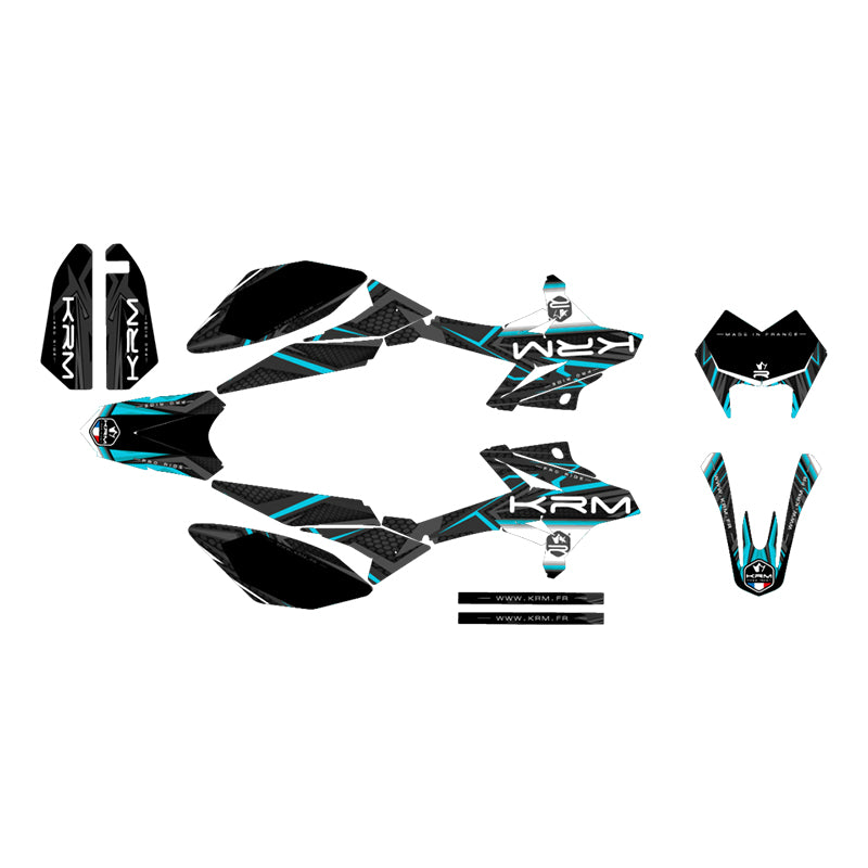 KIT DECO AUTOCOLLANT-STICKER 50 A BOITE KRM PRO RIDE POUR BETA 50 RR 2011+2020 NOIR-BLEU TURQUOISE (COMPLET)