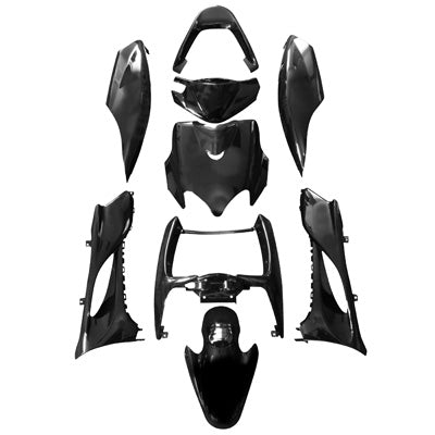 CARROSSERIE-CARENAGE SCOOT ADAPTABLE MBK 50 MACH G-YAMAHA 50 JOG RR NOIR BRILLANT (KIT 9 PIECES)  -P2R-