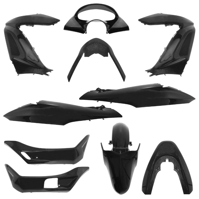 CARROSSERIE-CARENAGE MAXISCOOTER ADAPTABLE HONDA 125 PCX 2010+2013 NOIR BRILLANT (KIT 11 PIECES)  -P2R-