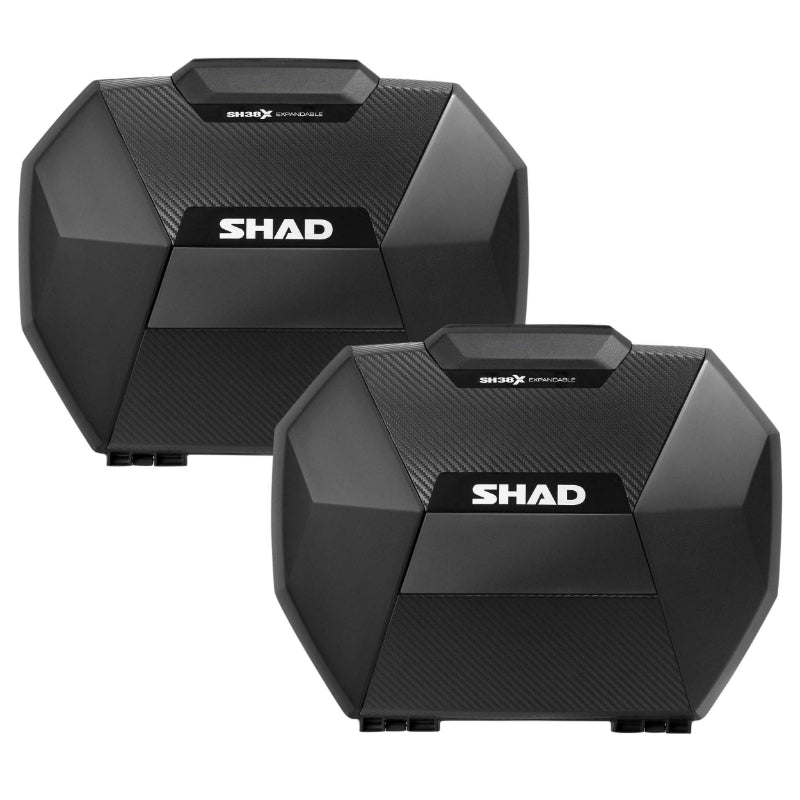 VALISE LATERALE-SIDE-CASE SHAD SH38X EXPANDABLE 38L NOIR-CARBONE (fixation 3P, 4P SYSTEM vendue séparément) (D0B36200) (PAIRE)