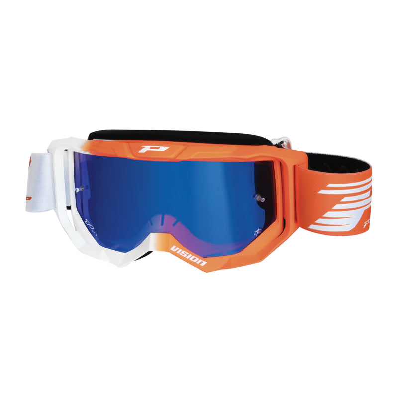 CROSS PROGRIP 3300 FL VISION MEERLAAGS SKIBRIL MASKER WIT-ORANJE FLUO BLAUW SPIEGELSCHERM ANTI-KRAS-ANTI UV-ANTI-FOG (CE-EN GOEDGEKEURD-N° AC-96025 REV.2)