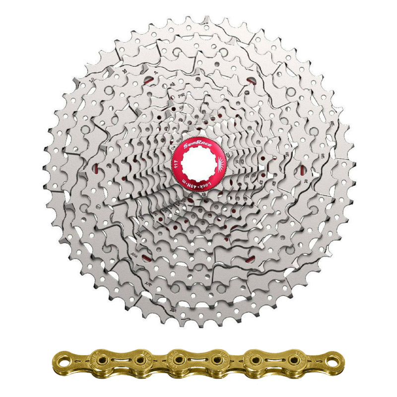 CASSETTE AND CHAIN ​​(PACK) 12V. SUNRACE MZ800 11-51 MTB COMPATIBLE SHIMANO METALLIC SILVER WITH CN12Z CHAIN ​​126 LINKS (COMES IN BOX) (11-13-15-17-19-21-24-28-33-39-45-51)