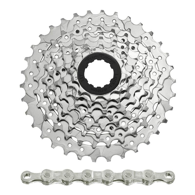 CASSETTE ET CHAINE (PACK)  8V. SUNRACE M66 11-32 VTT POUR SHIMANO-SRAM NICKEL AVEC CHAINE CNM84 116 MAILLONS  (LIVRE EN BOITE)  (11-13-15-18-21-24-28-32)