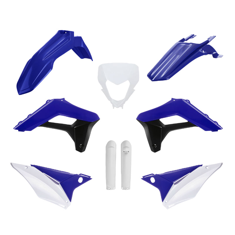 CARROSSERIE-CARENAGE MOTO ENDURO SHERCO 125, 250 SE-R 2024, 250, 300, 450, 500 SEF-R 2024 BLEU-BLANC-NOIR (KIT PLASTIQUES 9 PIECES)  -POLISPORT-