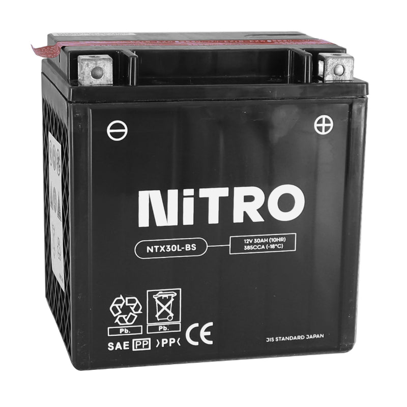 BATTERIE 12V  30 Ah NTX30L-BS NITRO MF SANS ENTRETIEN AVEC PACK ACIDE  (Lg166xL126xH175mm) (EQUIVALENT YTX30L-BS)