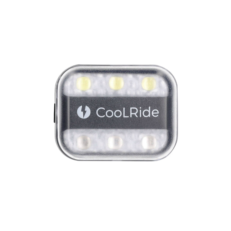 COOLRIDE USB ACHTERFIETSLICHT CLIP OP ZADELPEN EN ADAPTER VOOR RUGZAKBEVESTIGING 6 LED