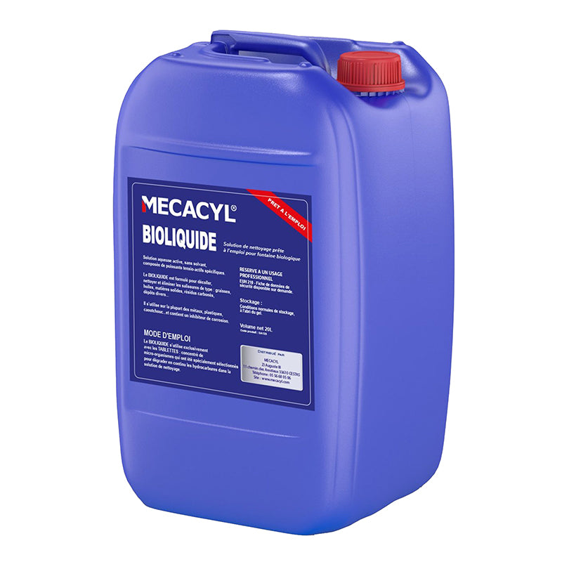 NETTOYANT PROFESSIONNEL MECACYL BIOLIQUIDE SOLUTION LIQUIDE SPECIAL FONTAINE BIDON 20L (VENDU A L'UNITE)