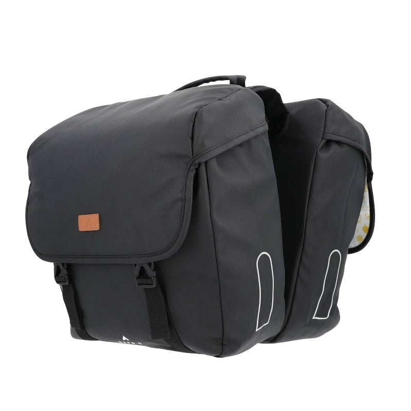 SACOCHE ARRIERE VELO DOUBLE HAPO.G 2x13,5L NOIR (35x34x13cm) - FIXATION SANGLES REGLABLES ET VELCROS SUR PORTE BAGAGE