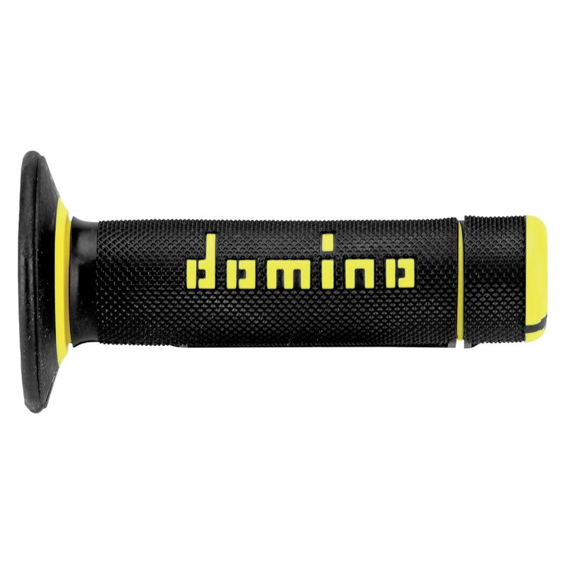 REVETEMENT POIGNEE DOMINO MOTO OFF ROAD A190 NOIR-JAUNE CLOSED END 120-123mm (PAIRE)