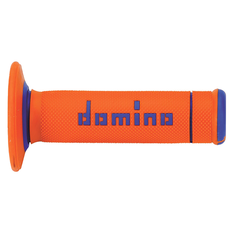 REVETEMENT POIGNEE DOMINO MOTO OFF ROAD A190 ORANGE-BLEU CLOSED END 120-123mm (PAIRE)