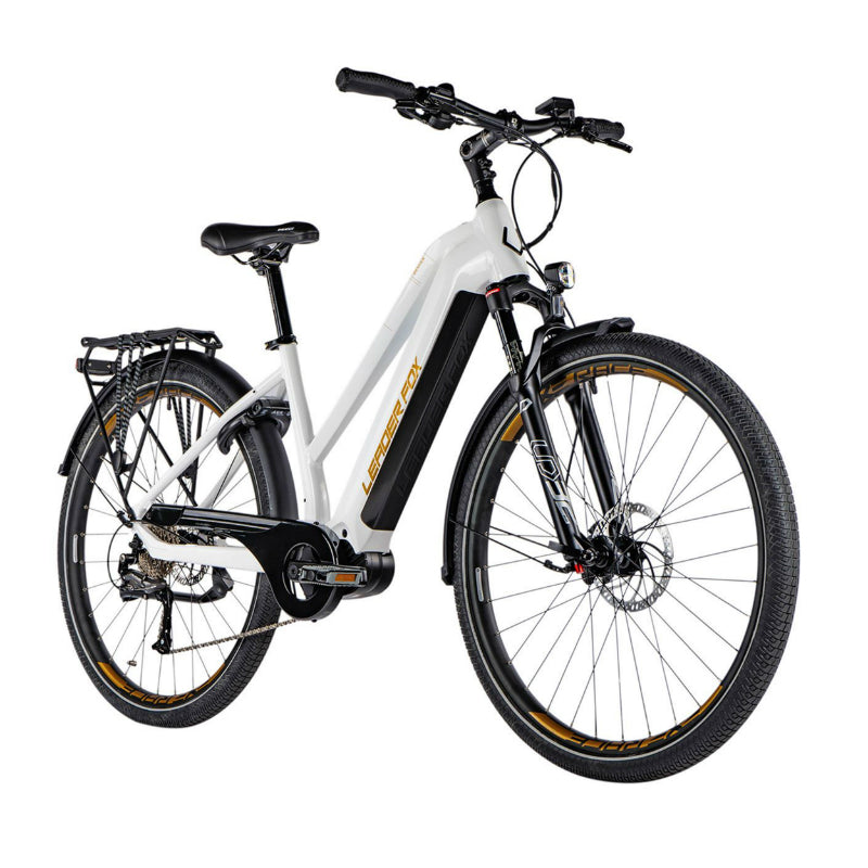 VELO ELECTRIQUE-VAE VTC 29 LEADER FOX DENVER 2024 FEMME BLANC BRILLANT 9V MOTEUR CENTRAL BAFANG M300 36V 80Nm BATTERIE 20Ah (16,5'' - H43cm - TAILLE S - POUR ADULTE DE 158cm à 168cm)