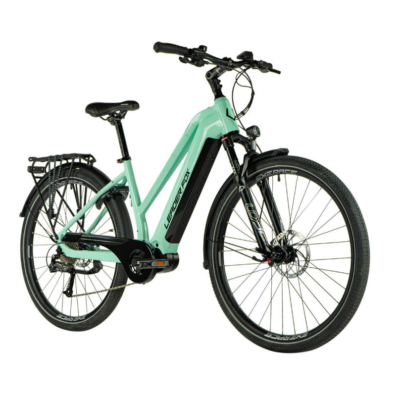 VELO ELECTRIQUE-VAE VTC 29 LEADER FOX DENVER 2024 FEMME VERT CLAIR 9V MOTEUR CENTRAL BAFANG M300 36V 80Nm BATTERIE 20Ah (16,5'' - H43cm - TAILLE S - POUR ADULTE DE 158cm à 168cm)