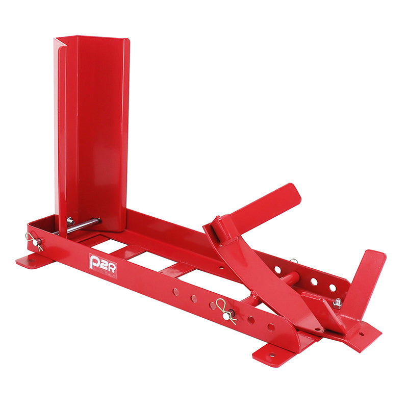 P2R FRONT ADJUSTABLE MOTORCYCLE WHEEL CHOCK BLOCK COMPATIBLE WITH 16 TO 21" RED STEEL WHEELS (TO BE FIXED TO THE GROUND, TRAILER)