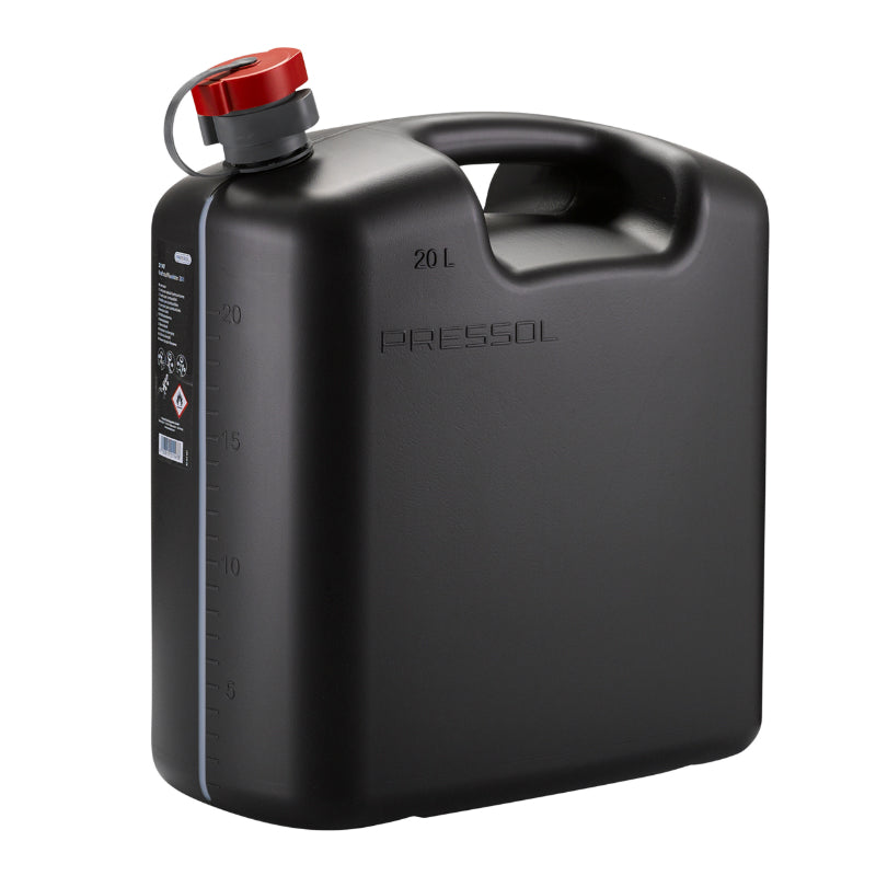 JERRYCAN-BIDON ESSENCE-CARBURANT PRESSOL EN POLYETHYLENE NOIR AVEC BEC FLEXIBLE 20L (AVEC GRADUATION)