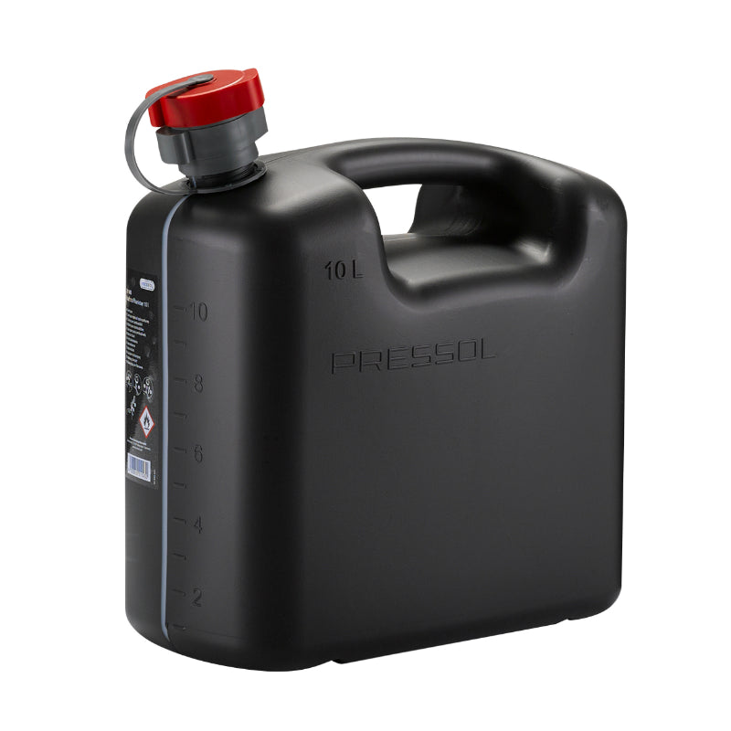 JERRYCAN-BIDON ESSENCE-CARBURANT PRESSOL EN POLYETHYLENE NOIR AVEC BEC FLEXIBLE 10L (AVEC GRADUATION)