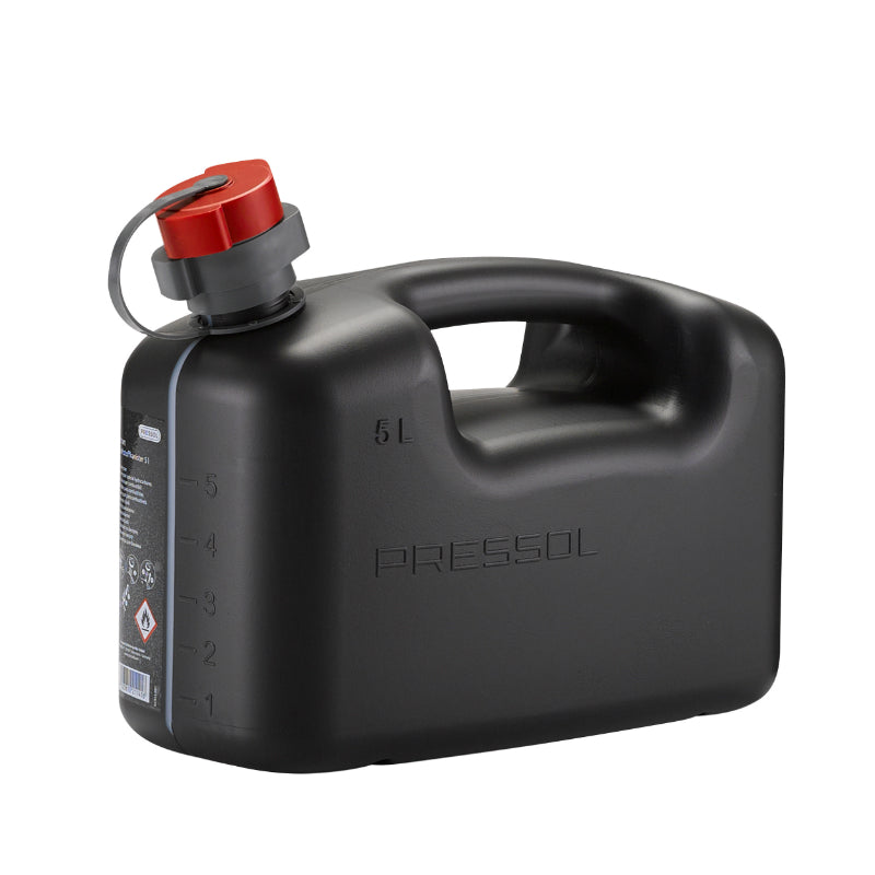 JERRYCAN-BIDON ESSENCE-CARBURANT PRESSOL EN POLYETHYLENE NOIR AVEC BEC FLEXIBLE 5L (AVEC GRADUATION)