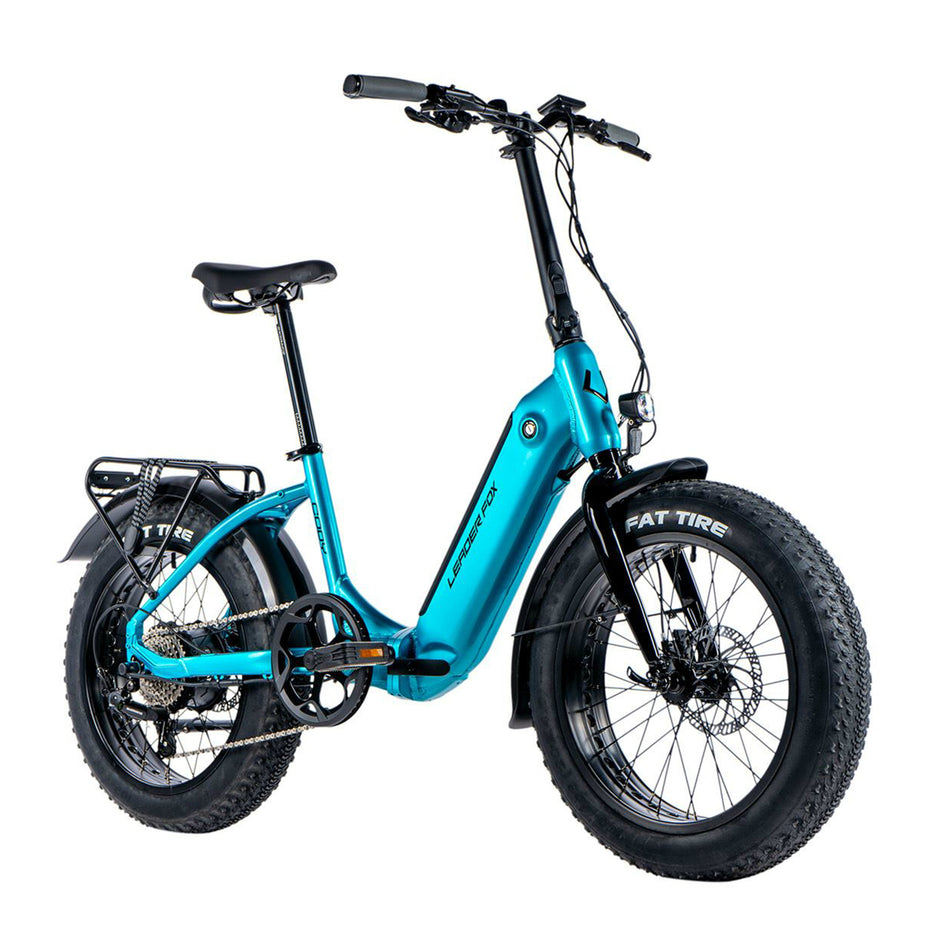 VOUWENDE ELEKTRISCHE FIETS-VAE FAT BIKE 20 LEADER FOX CODY 2024 GEMENGD LICHTBLAUW 7V MOTOR ACHTERWIEL BAFANG 36V 80Nm 16Ah BATTERIJ