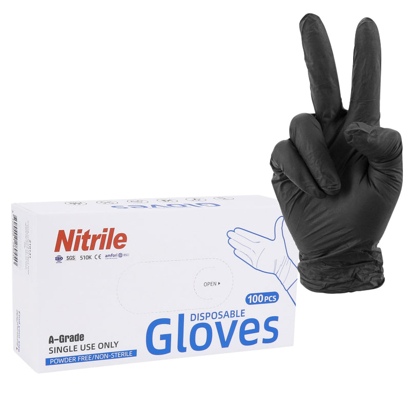 GANTS ATELIER NITRILE A USAGE UNIQUE NOIR  T8 (M)  (BOITE DE 100) (HOMOLOGUE CE 2777)  -P2R-