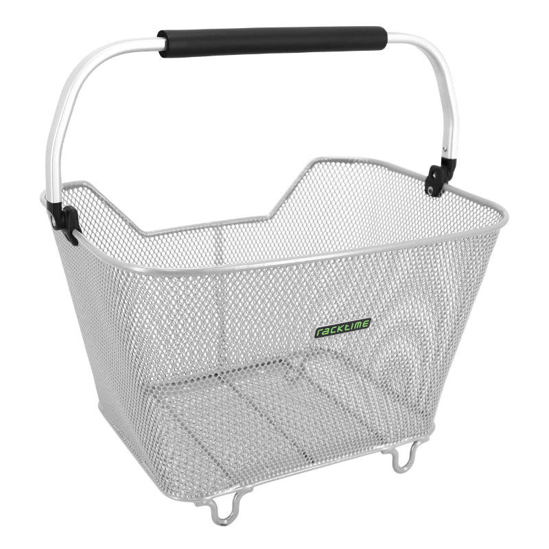 RACKTIME BASK IT 23L DELUXE SILVER STEEL WIRE REAR BASKET WITH HANDLE ON LUGGAGE RACK (45x30x33 cm) WITHOUT PLATE - COMPATIBLE WITH RACKTIME SNAPIT AND SNAPIT 2.0 SYSTEM (MAX LOAD 10kg)