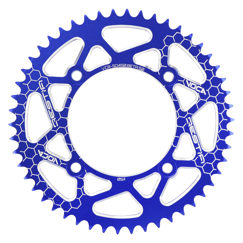 COURONNE 50 A BOITE VOCA BESTIA ADAPTABLE BETA 50 RR ENDURO 2006+2018, 50 RR MOTARD 2005+2018, 50 RR STANDARD 2005+2008  420  50 DTS ALU CNC BLEU (DIAM 100-120-8.5)