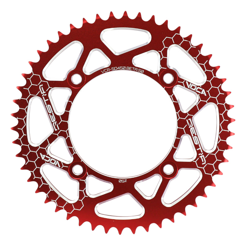 COURONNE 50 A BOITE VOCA BESTIA ADAPTABLE BETA 50 RR ENDURO 2006+2018, 50 RR MOTARD 2005+2018, 50 RR STANDARD 2005+2008  420  50 DTS ALU CNC ROUGE (DIAM 100-120-8.5)