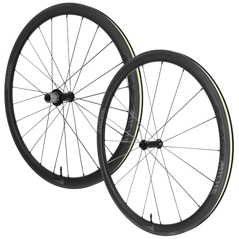 ROUES ROUTE PATIN BLOCAGE 700 MICHE RE.ACT 38 CARBONE NOIR CASSETTE SHIMANO SH 12-11-10V HAUTEUR-PROFIL 38 mm (PAIRE) - TUBELESS READY