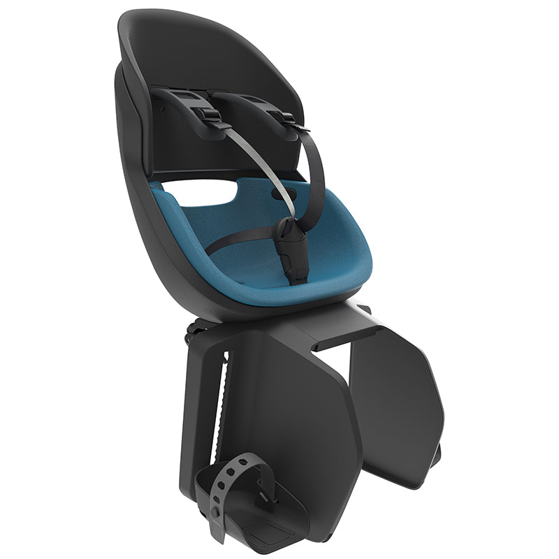 PORTE BEBE-SIEGE ENFANT ARRIERE PRODIGEE ICON A FIXER SUR PORTE BAGAGE FIXATION ETAU NOIR COUSSIN BLEU AVEC SERRURE (JUSQU'A 22 Kg MAX) (HOMOLOGUE CE EN 14344)