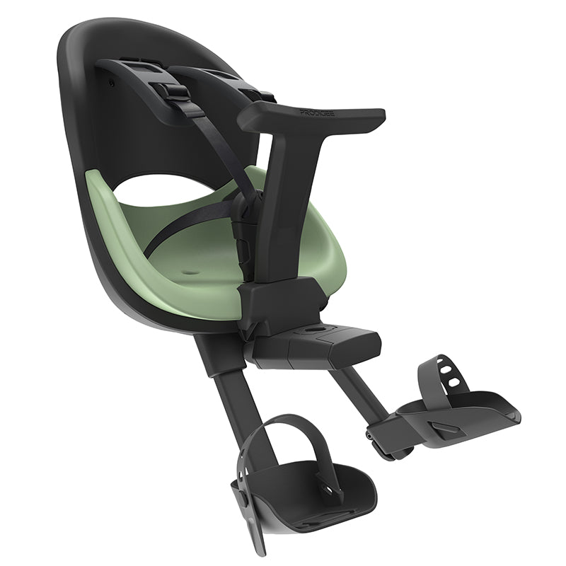 PORTE BEBE-SIEGE ENFANT AVANT PRODIGEE ICON A FIXER SUR CADRE NOIR COUSSIN VERT JADE AVEC SERRURE (JUSQU'A 15 Kg MAX) (HOMOLOGUE CE EN 14344)