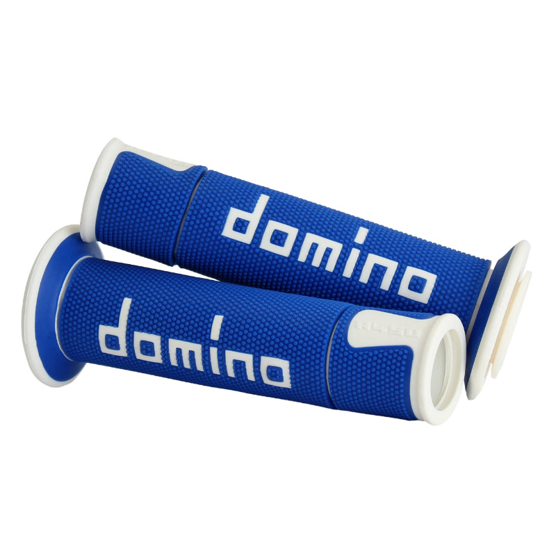 DOMINO MOTO ON ROAD A450 BLUE-WHITE OPEN END HANDLE COVERING 120-125mm (PAIR)