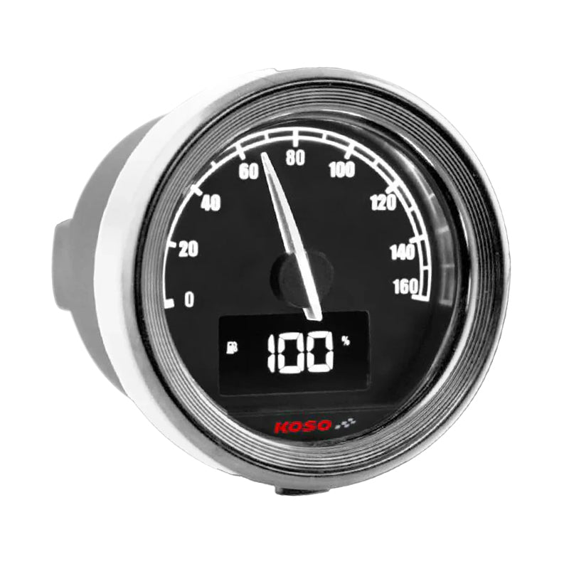 KOSO D48 TNT-05 CHROME BLACK BACKGROUND SPEEDOMETER 160 KM-H