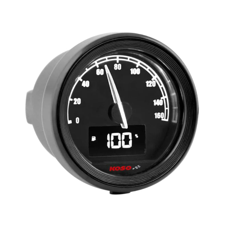 KOSO D48 TNT-05 BLACK SPEEDOMETER BLACK BACKGROUND 160 KM-H