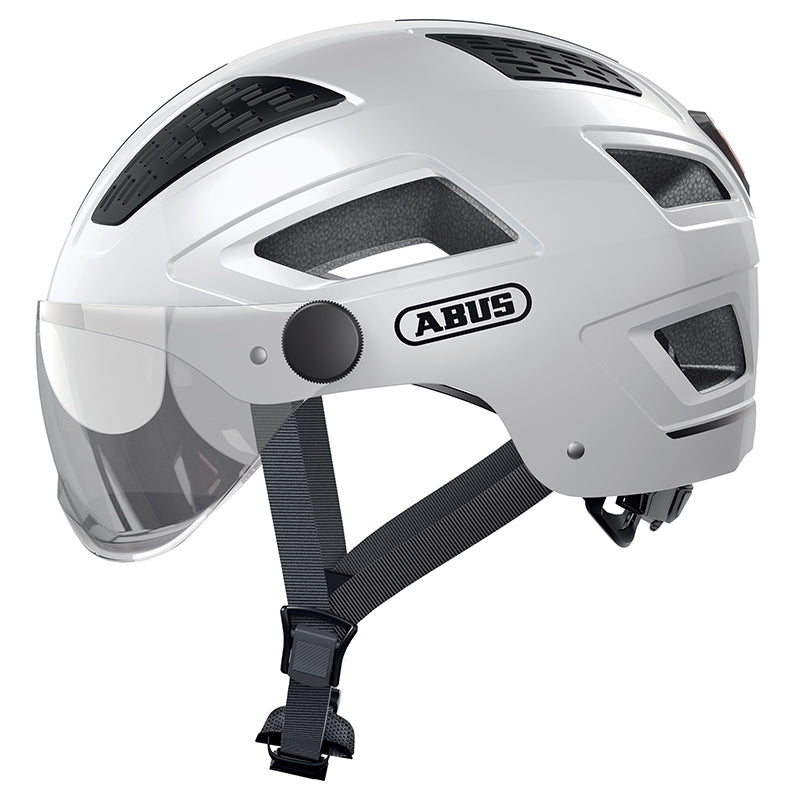 CASQUE VELO ADULTE ABUS URBAIN HYBAN 2.0 ACE BLANC POLAIRE ECLAIRAGE INTEGRE TAILLE  M (52-58cm) REGLAGE MOLETTE