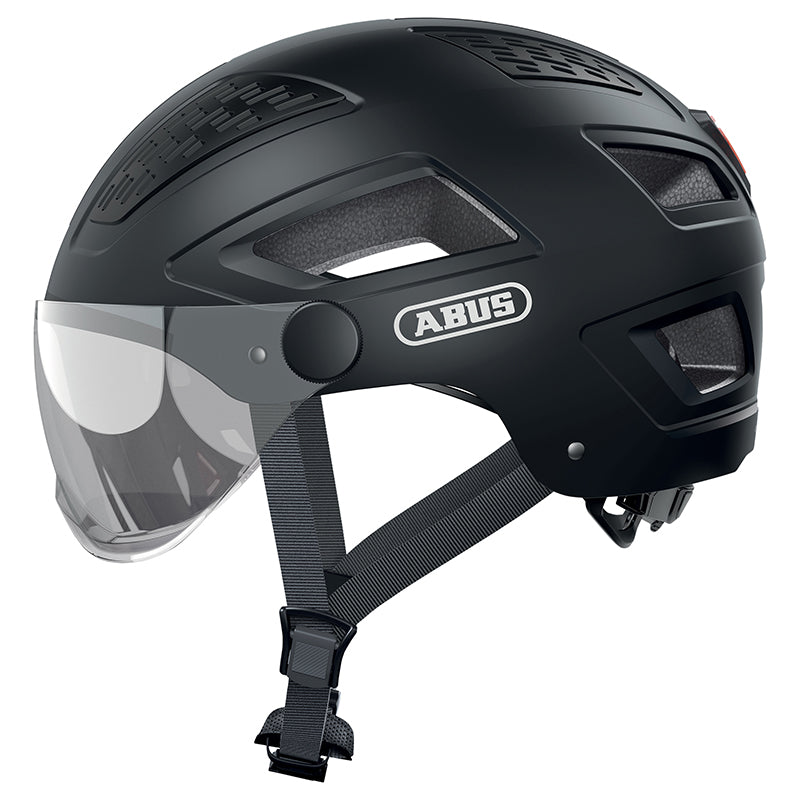 CASQUE VELO ADULTE ABUS URBAIN HYBAN 2.0 ACE VELOURS NOIR ECLAIRAGE INTEGRE TAILLE L (56-61cm) REGLAGE MOLETTE