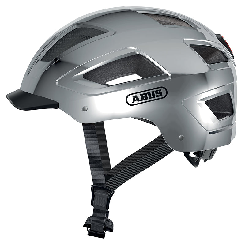 CASQUE VELO ADULTE ABUS URBAIN HYBAN 2.0 CHROME ECLAIRAGE INTEGRE TAILLE L (56-61cm) REGLAGE MOLETTE