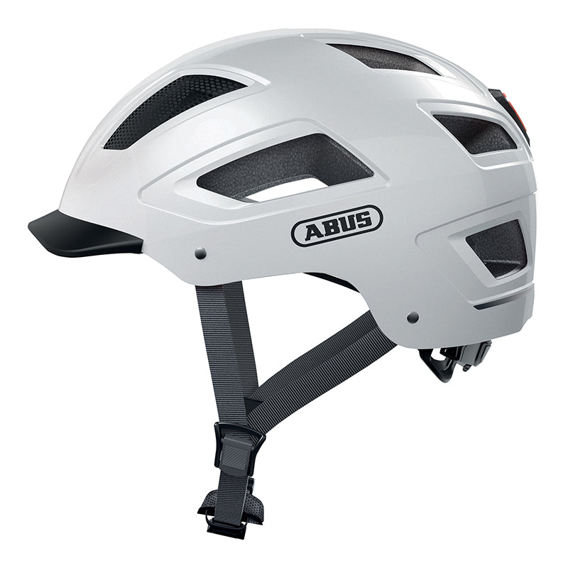 ABUS URBAN HYBAN 2.0 ADULT BICYCLE HELMET POLAR WHITE INTEGRATED LIGHTING SIZE L (56-61cm) DIAL ADJUSTMENT