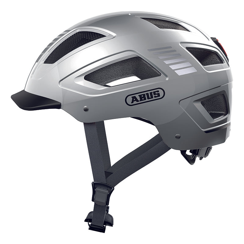 CASQUE VELO ADULTE ABUS URBAIN HYBAN 2.0 ARGENT ECLAIRAGE INTEGRE TAILLE  M (52-58cm) REGLAGE MOLETTE