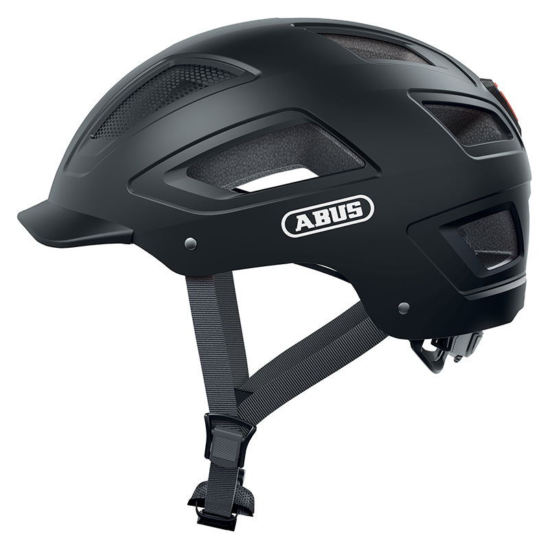 CASQUE VELO ADULTE ABUS URBAIN HYBAN 2.0 VELOURS NOIR ECLAIRAGE INTEGRE TAILLE  M (52-58cm) REGLAGE MOLETTE