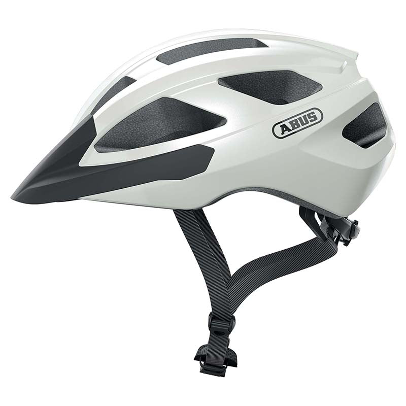 CASQUE VELO ADULTE ABUS VTT MACATOR BLANC PERLE TAILLE   S (51-55cm) REGLAGE MOLETTE