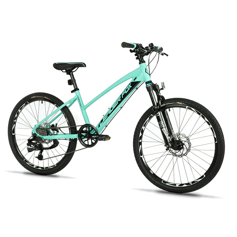 VELO MUSCULAIRE VTT 24 LEADER FOX CAPITAN 2025 FILLE VERT MAT 8V (TAILLE ENFANT 135 à 145 cm)