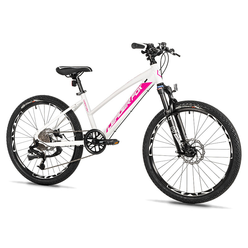 VELO MUSCULAIRE VTT 24 LEADER FOX CAPITAN 2025 FILLE BLANC-ROSE MAT 8V (TAILLE ENFANT 135 à 145 cm)