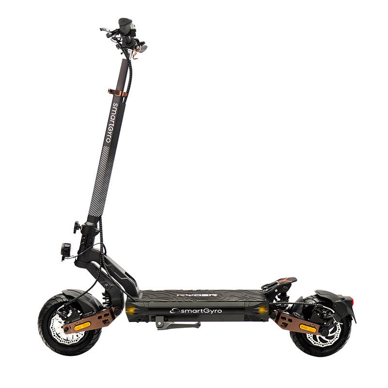 SMARTGYRO RYDER ELECTRIC SCOOTER 10 INCH WHEELS 48V 1000W MOTOR 48V 17.5Ah LITHIUM BATTERY AUTONOMY UP TO 75km FRONT-REAR SUSPENSION FRONT-REAR DISC BRAKE BLACK-BROWN (FOLDABLE)