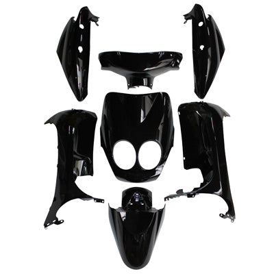 CARROSSERIE-CARENAGE SCOOT ADAPTABLE MBK 50 OVETTO 2008+2010 YAMAHA 50 NEOS 2008+2010 NOIR BRILLANT (KIT 7 PIECES)  -P2R-