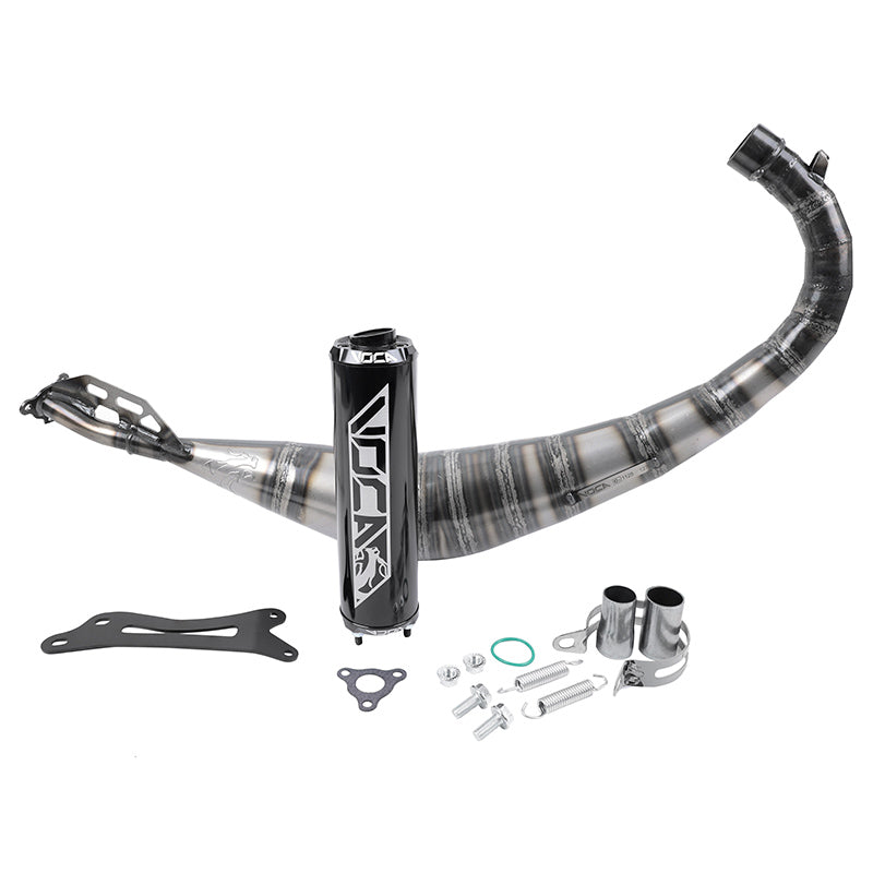 50 VOCA CROSS ROOKIE GEARBOX EXHAUST FOR FANTIC 50 XE, XM 2021+ (LOW PASSAGE - BLACK ALUMINUM SILENCER)