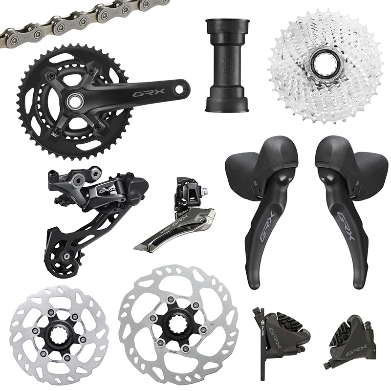 GROUPE GRAVEL SHIMANO GRX600 DISQUE NOIR 11V. 172.5 EN 40-36 CUVETTE PRESSFIT CASSETTE 11-34 (MONTAGE ATELIER)