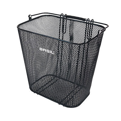 BASIL CARDIF BLACK HONEYCOMB STEEL REAR BASKET WITH HANDLE FIXING HOOKS ON SIDE OF LUGGAGE RACK (33x24x33cm)